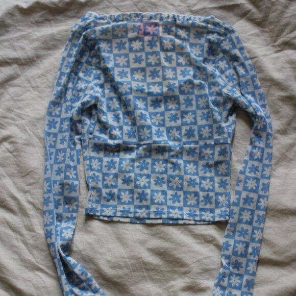 Lisa Says Gah Mesh Blue Floral Top - Picture 3 of 3